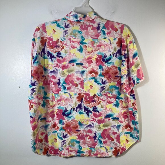 Womens Vintage Gitano Floral Button Shirt Short Sleeve L Green Pink Yellow - Picture 2 of 7